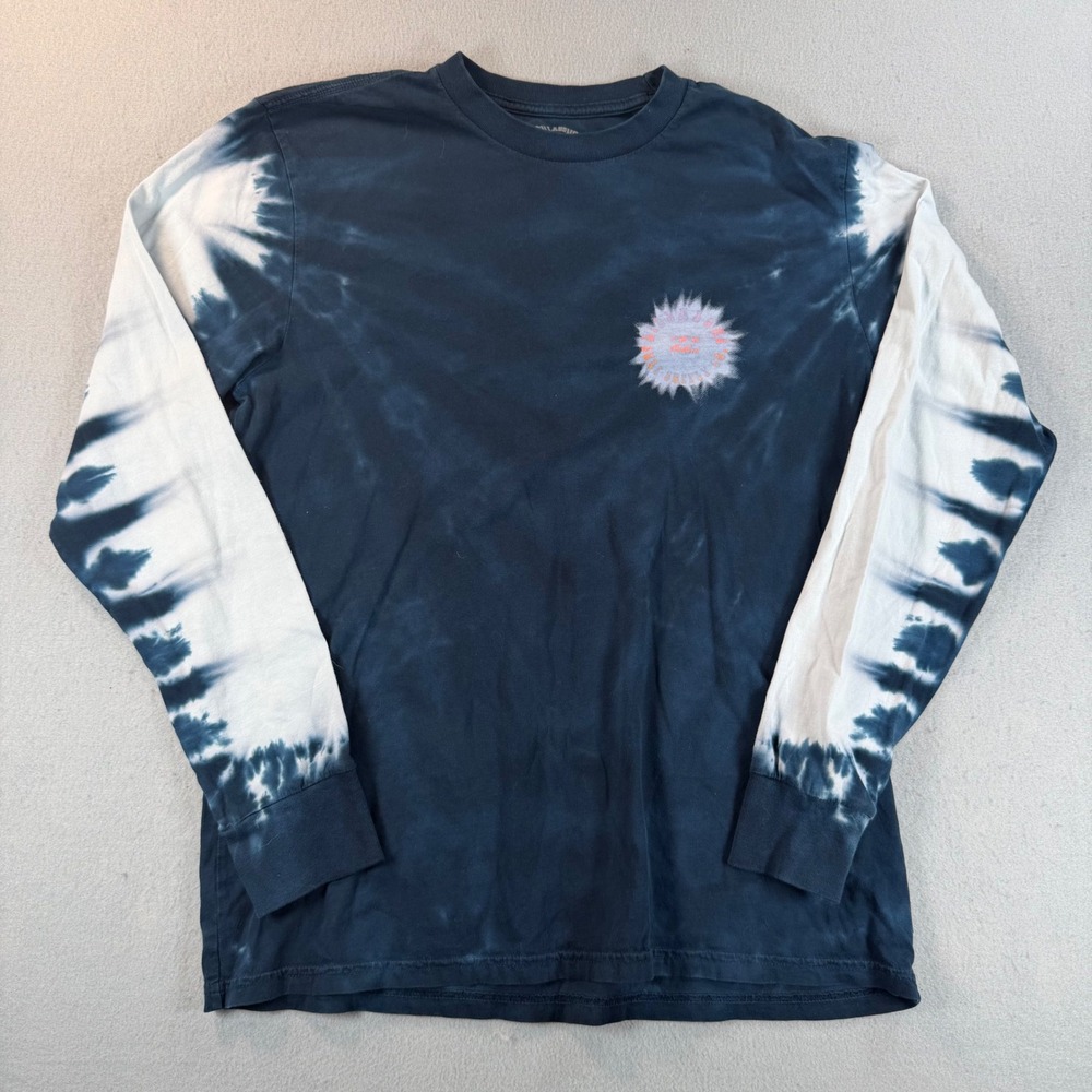 Billabong Wave Washed Mens Small Long Sleeve Tie Dye T-Shirt Navy Blue White